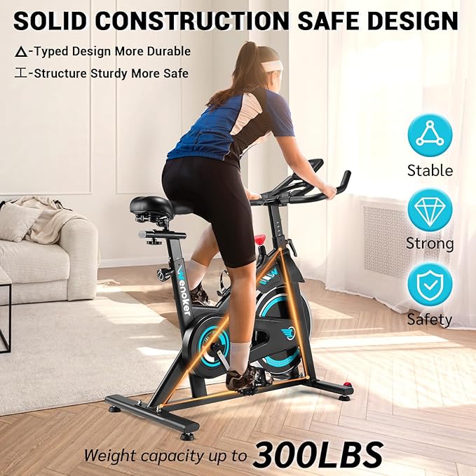 Exercise Bike, Indoor Cycling Bike/Stationary Bike for Home, Indoor Bike with Silent Belt Drive, Heavy Flywheel and LCD Monitor for Home Gym Cardio Workout Training