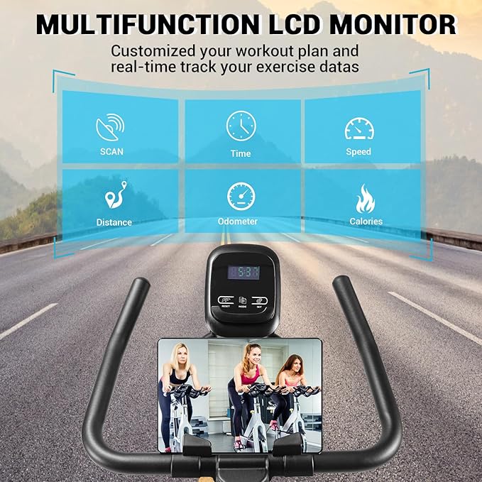 Exercise Bike, Indoor Cycling Bike/Stationary Bike for Home, Indoor Bike with Silent Belt Drive, Heavy Flywheel and LCD Monitor for Home Gym Cardio Workout Training