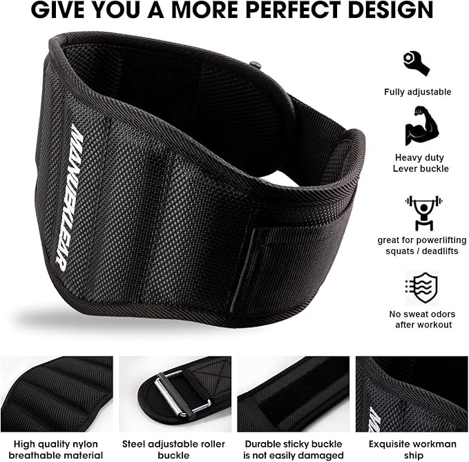 Gym Weight Lifting Belt Weight Lifting Workout Weightlifting Powerlifting Belt for Men Women - 7.5inch - Bodybuilding Fitness Back Support for Cross Training, Squats, Lunges